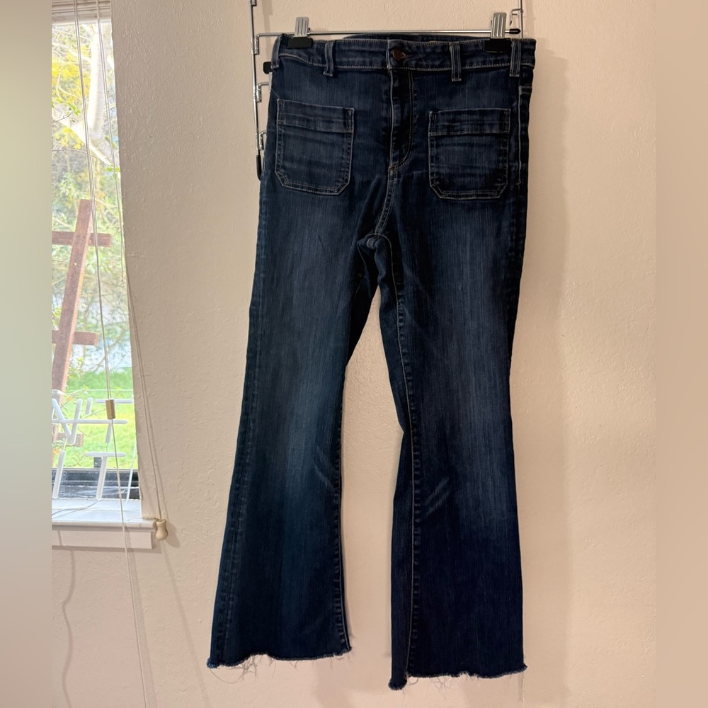 Pilcro & The Letterpress Blue Denim Flare Fraye Jean Size 30